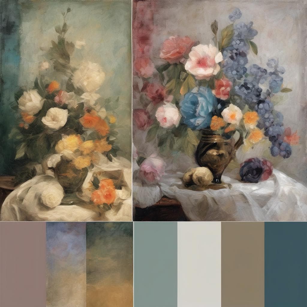 Λουλούδια σε βάζα, γυναικείες βιογραφίες και έργα τέχνης, πίνακες με floral θέματα, ηθοποιία και ζωγραφική.