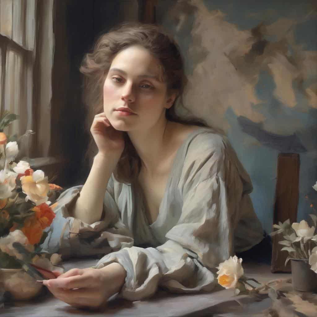 Ανδρες γυναίκες στην τέχνη, πορτρέτο γυναίκας με λουλούδια, καλλιτεχνική απεικόνιση, βιογραφία γυναίκας καλλιτέχνιδας, έργο ζωγραφικής.